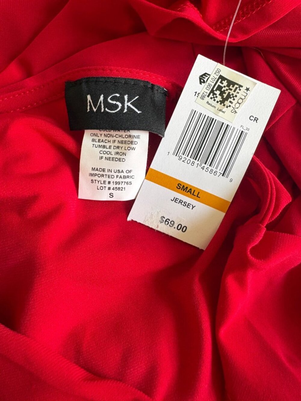 MSK NWT $69 Womens Red Jersey V-Neck Midi Dress With Belt Size S - Picture 9 of 10
